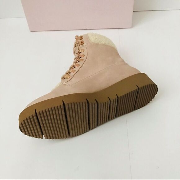 New! JustFab Faux Suede Sherpa Cuff Hiker Lace Up Wedge Winter Boots Booties - Picture 12 of 16